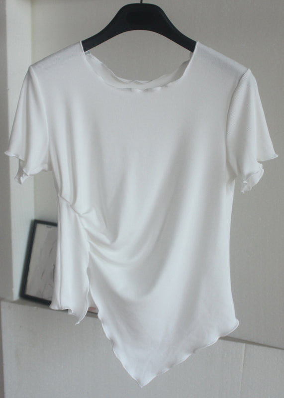 Grey Asymmetrical Wrinkled Short Sleeve