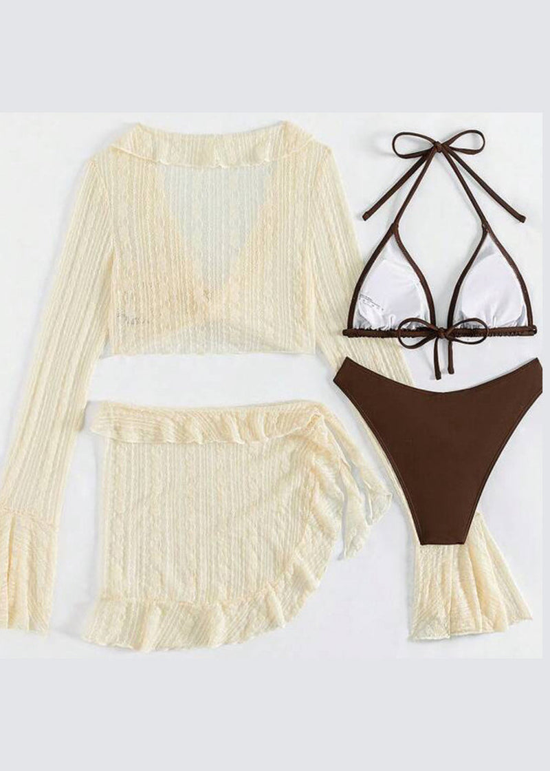 European and American Lace Up Swimwear Set Long Sleeved