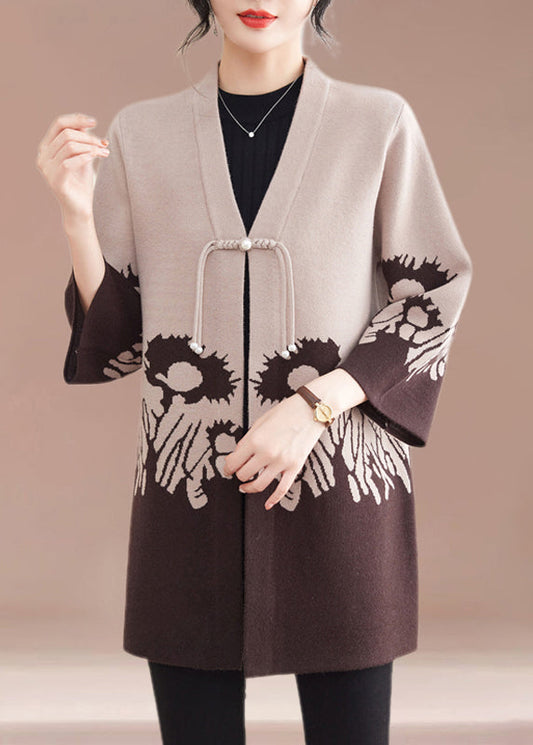 Beige V Neck Cotton Knit Cardigans Spring