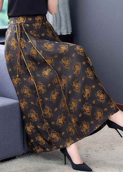 Print High Waist Tie Waist Pockets Silk a Line Skirt Fall