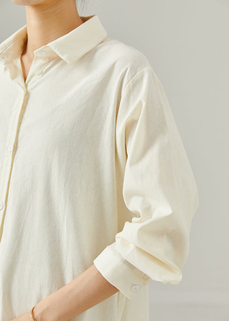 Milk White Oversized Cotton Shirt Dresses Spring