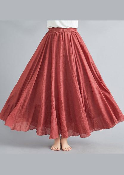 Style Rust Elastic Waist Exra Large Hem Cotton Linen a Line Skirts Summer