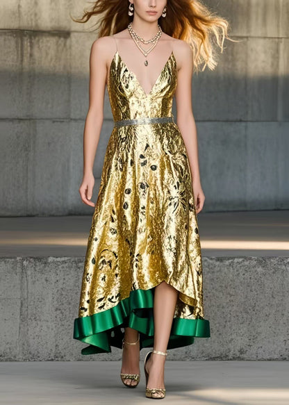 Golden Jacquard Exra Large Hem Cami Dresses Summer