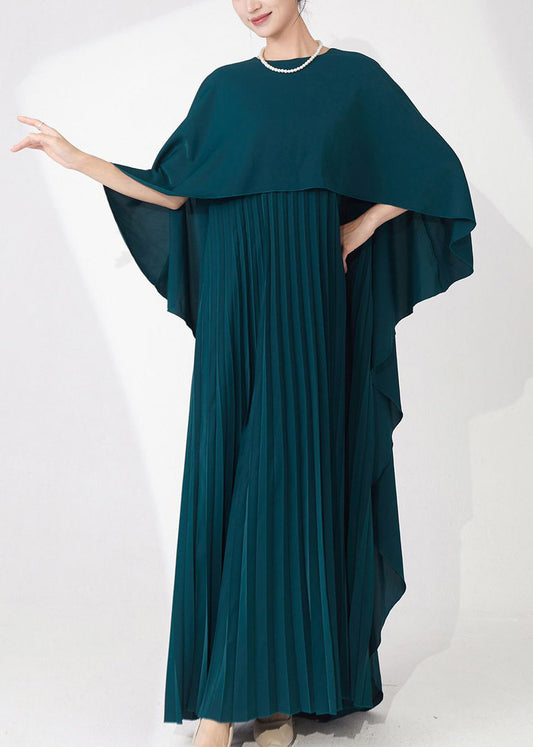Teal Cape-style Wrinkled Chiffon Party Dress Fall