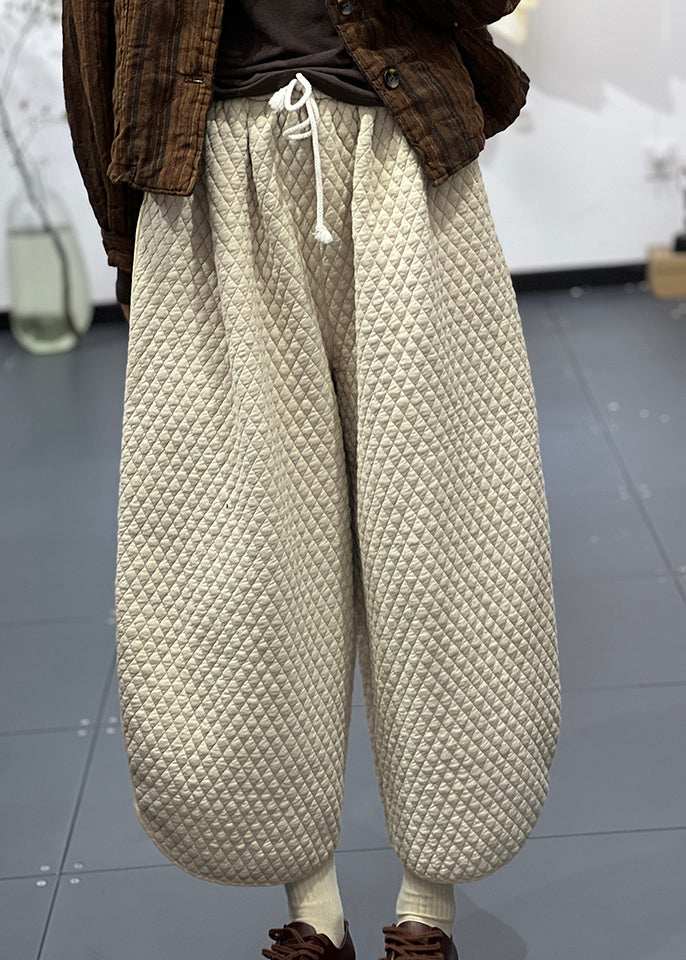 Boutique Apricot Elastic Waist Fine Cotton Filled Wide Leg Pants Winter