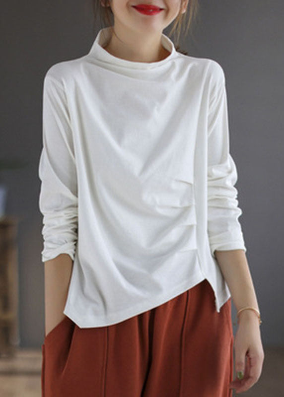 Blue Turtleneck Asymmetrical Design Patchwork Fall Tops