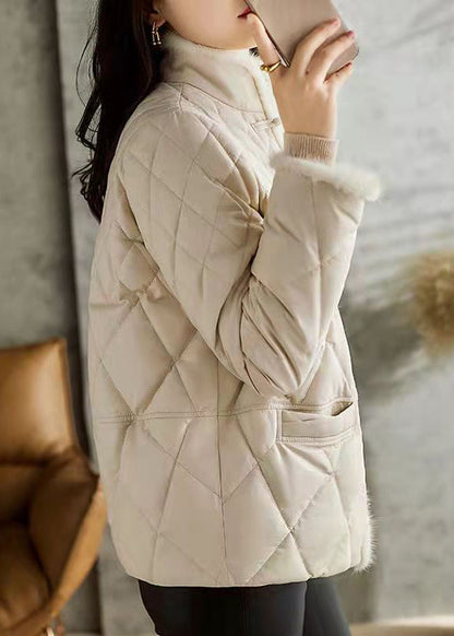 Apricot Pockets Chinese Button Patchwork Cotton Filled Jackets Winter
