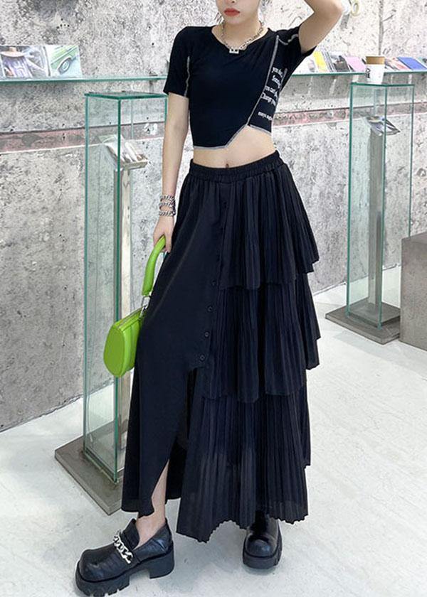 Black Patchwork Summer Skirt Chiffon Elastic Skirt