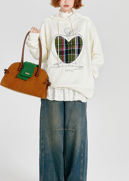 Stylish White Embroidered Warm Fleece Sweatshirt Spring