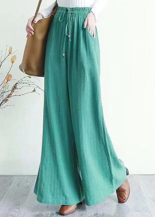 Light Green Pockets Patchwork Drawstring Cotton Pants Spring