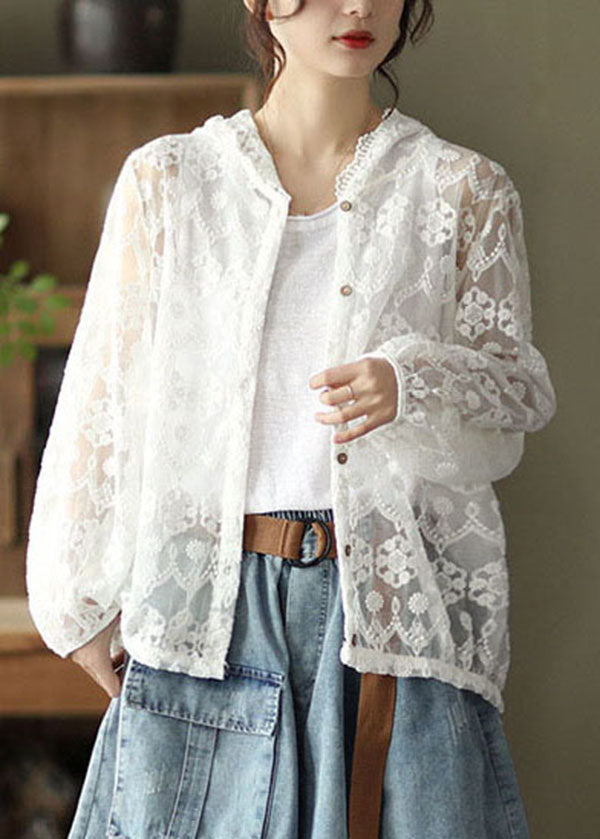 Boutique White Hooded Lace Upf 50+ Coat Cardigans Summer