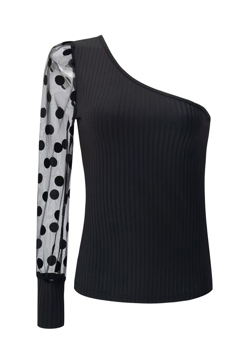 Black Shoulder Single Sleeved Patchwork Top