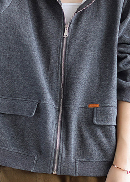 Grey Patchwork Cotton Hoodie Coat Spring