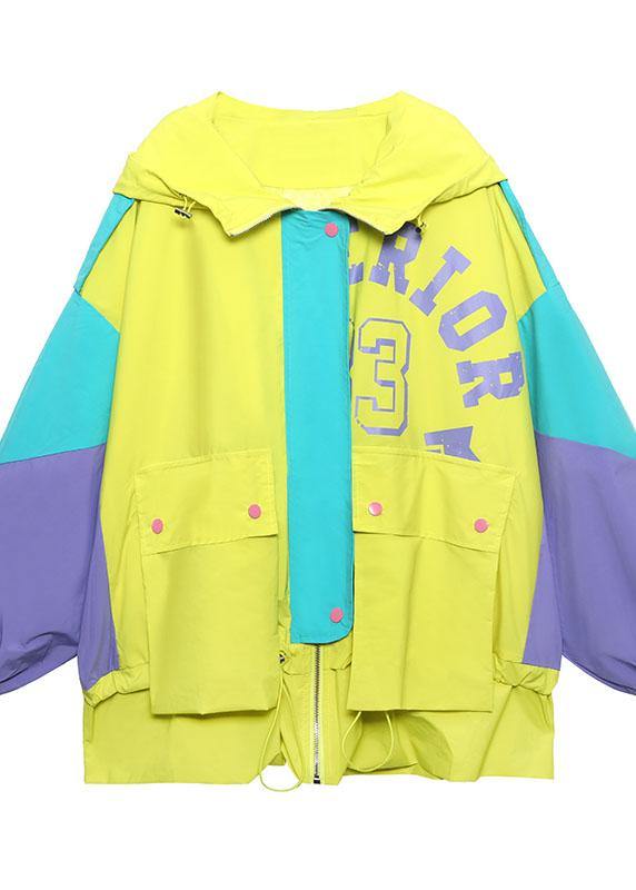 Art White Letter Patchwork Cotton Spring Hooded Coat