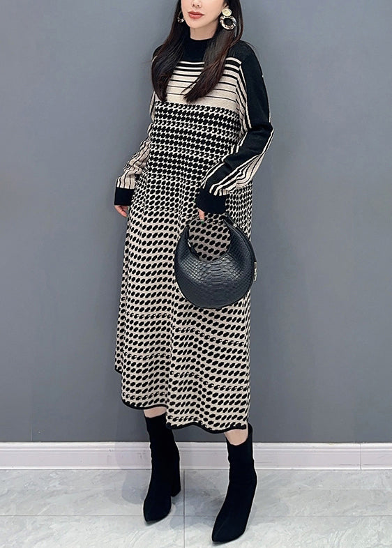 Dot Print Cozy Knit Dress Long Sleeve
