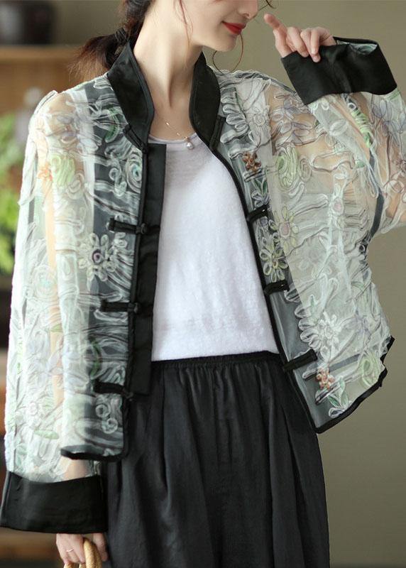 Light Purple Print Tulle Organza Patchwork Oriental Coat Summer