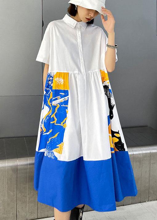 Boutique White Patchwork Print Button Dress Summer Cotton Dress