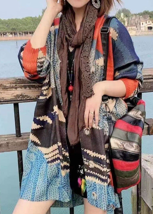 Color Block Loose Button Fall Knit Sweater Cardigan