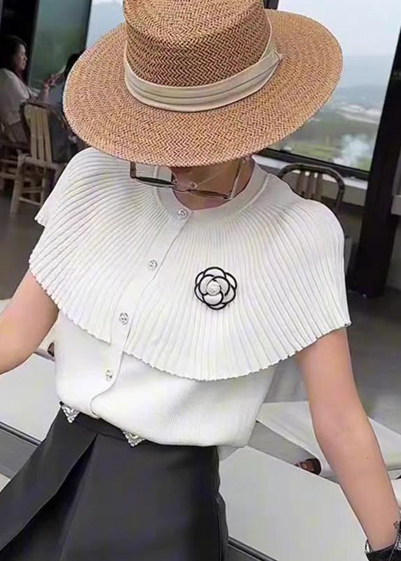 French White O Neck Cloak Knit Blouses Summer