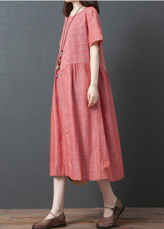 Red O-neck Cinched Dresses Short Sleeve
