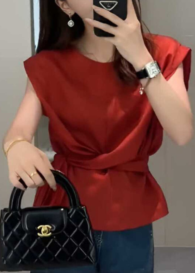 French Red Tie Waist Top Sleeveless