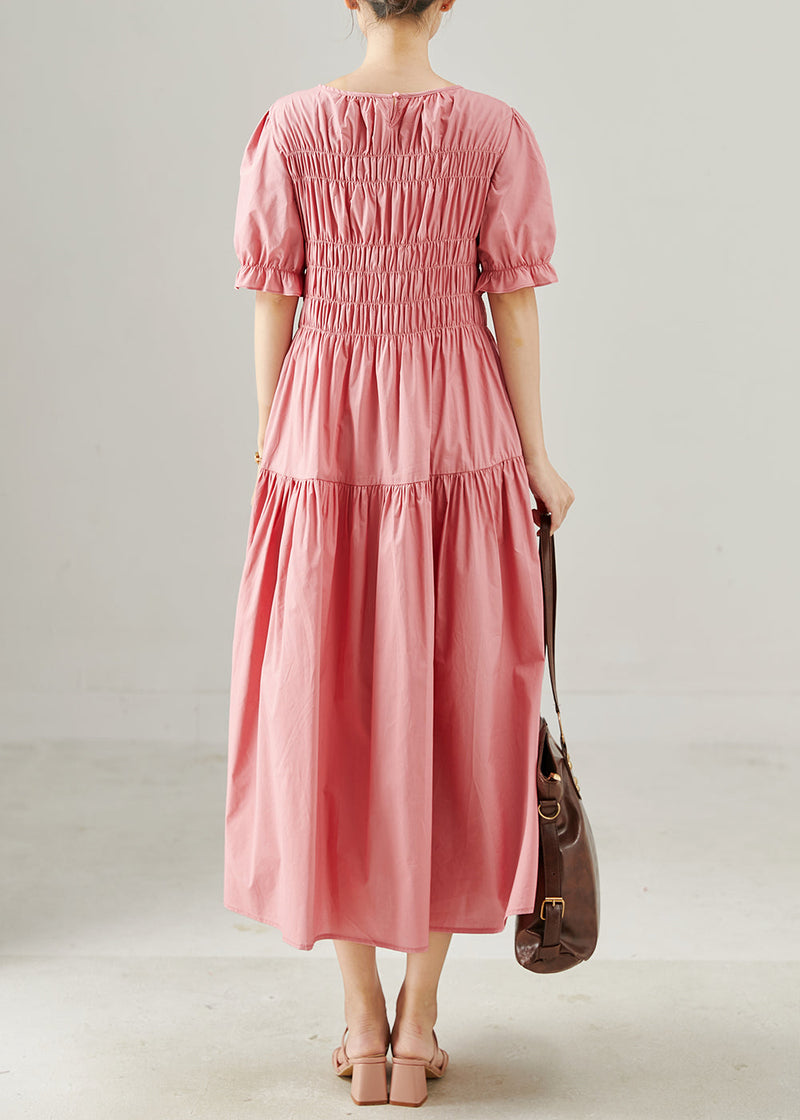 Pink Wrinkled Silm Fit Cotton Holiday Dress Summer