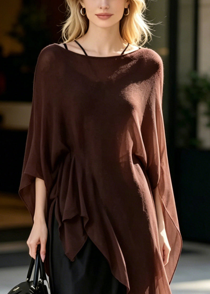 Brown Oversized Draping Chiffon Two Pieces Set Summer