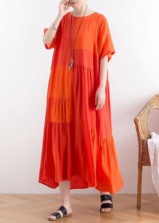 Orange Patchwork Cotton Loose Holiday Dress
