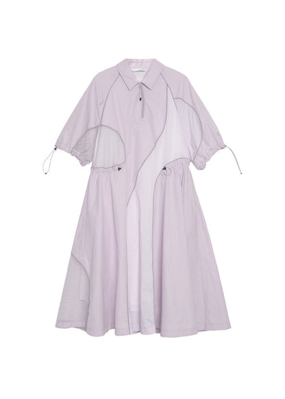 Original Summer Purple Asymmetrical Patchwork Drawstring Sports Dress