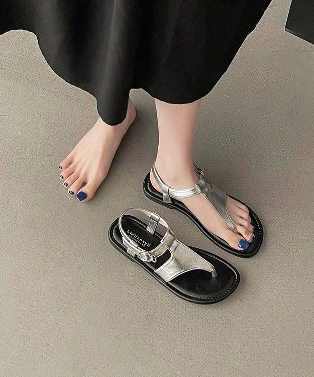 Brown Hollow Out Flip Flops Faux Leather Soft Splicing