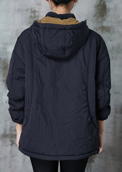 Black Patchwork Fine Cotton Filled Pullover Hooded Spring