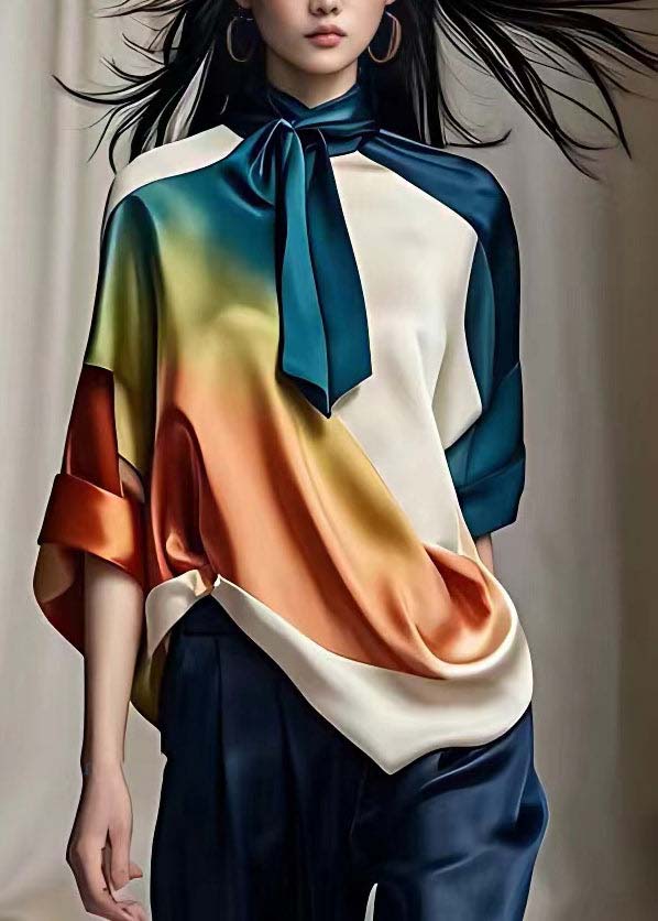 Multi Turtleneck Gradient Color Silk Top Fall (ships in 24hrs)
