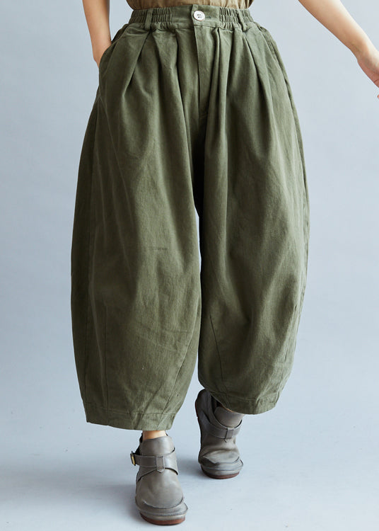 Army Green Pockets Wide Leg Pants Spring