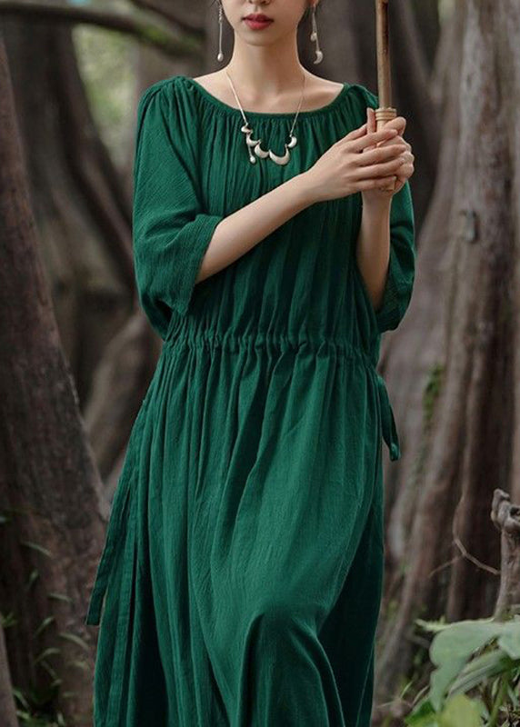 Unique Red O-neck Drawstring Maxi Dresses Half Sleeve