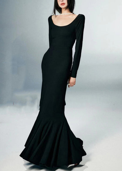 Slim Fit Black High Waist Cotton Maxi Dresses Fall