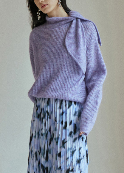 Purple Lace Up Patchwork Cozy Knit Sweaters Fall