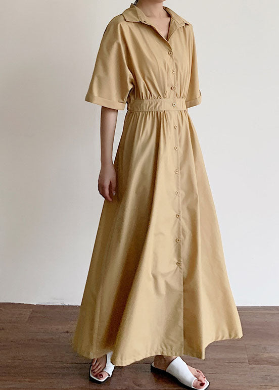 Khaki Button Cotton Dress Spring