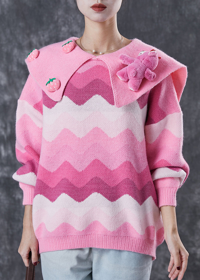 Pink Strawberry Bear Chunky Knit Sweaters Spring