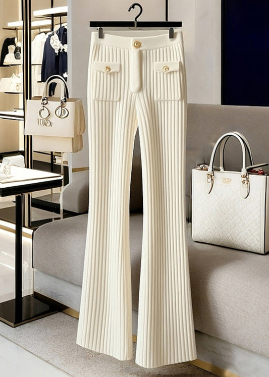 New White High Waist Knit Pants Spring