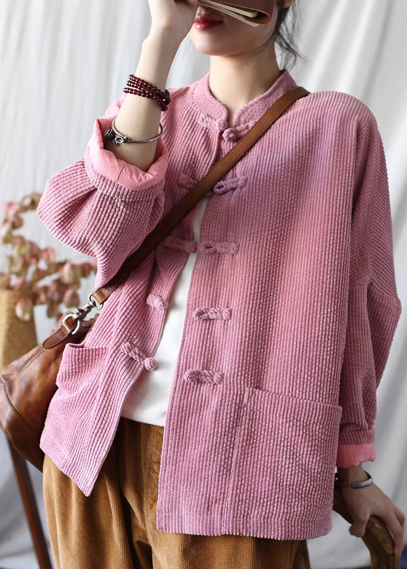 Pink Corduroy Oriental Coat Oversized Spring