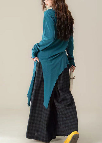 Brown Stand Collar Asymmetrical Cotton Blouses Spring