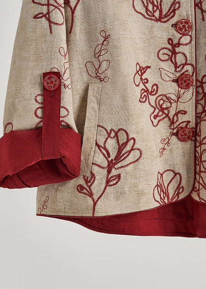 Khaki Embroidered Cotton Coat Fall