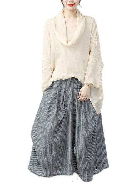 Beige Turtle Neck Batwing Sleeve Fall Blouses