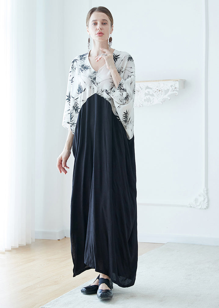 Colorblock V Neck Print Cotton Holiday Robe Dresses Summer