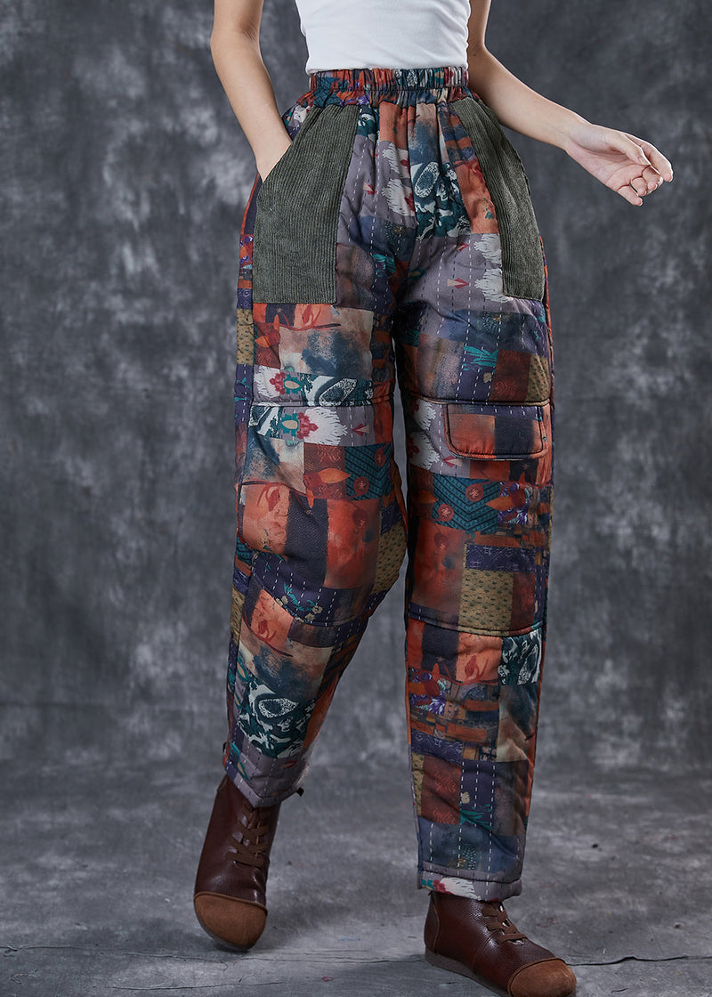 Black Print Thick Fine Cotton Filled Pants Pockets Winter