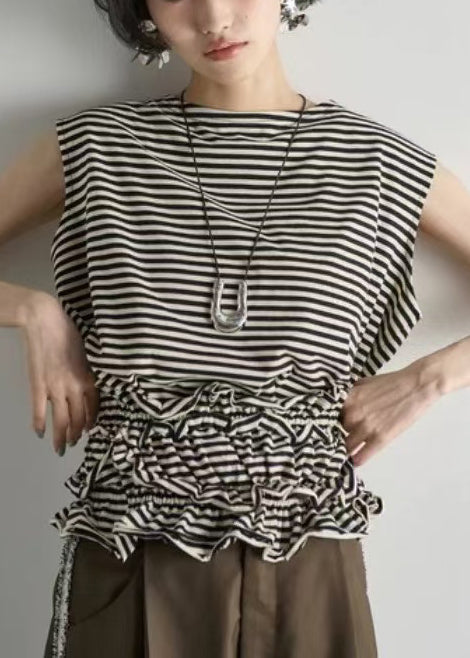 Black Ruffled Striped Cotton Beach Vest Summer
