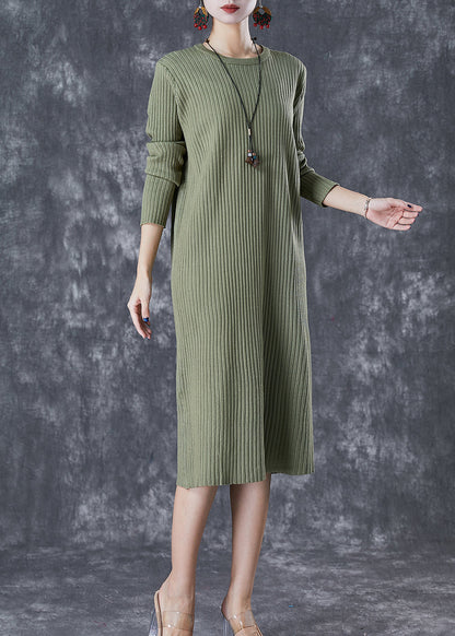 Green Slim Fit Knit Long Dress Fall