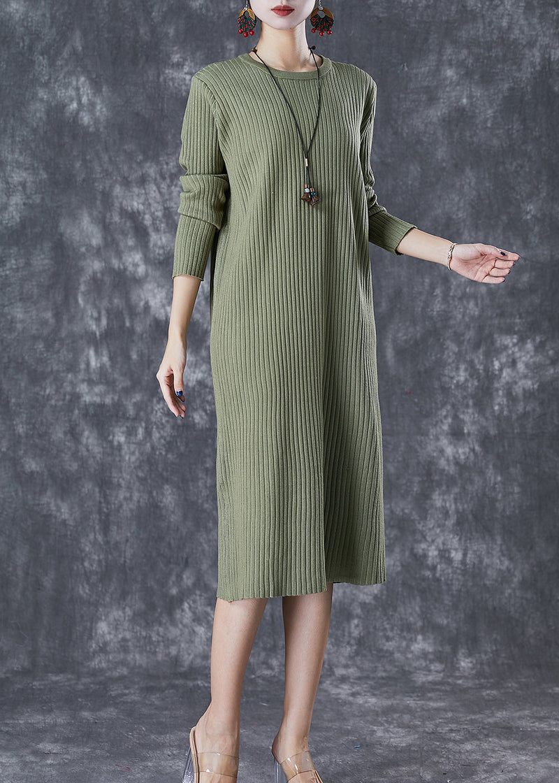 Green Slim Fit Knit Long Dress Fall