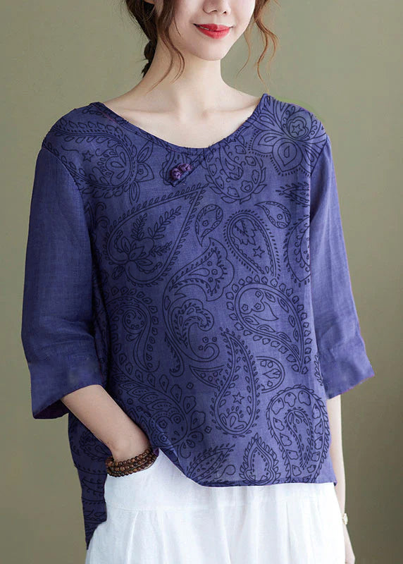 Diy Pink Flower Embroidered Side Open Half Sleeve Top