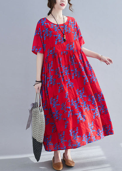 Red Print Patchwork Maxi Dresses Short Sleeve